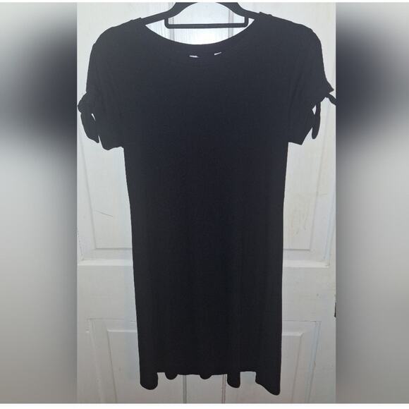 Laura Conrad Women's Size Medium Black Ribbed Lightweight Shirt Dress Knot - Picture 1 of 5